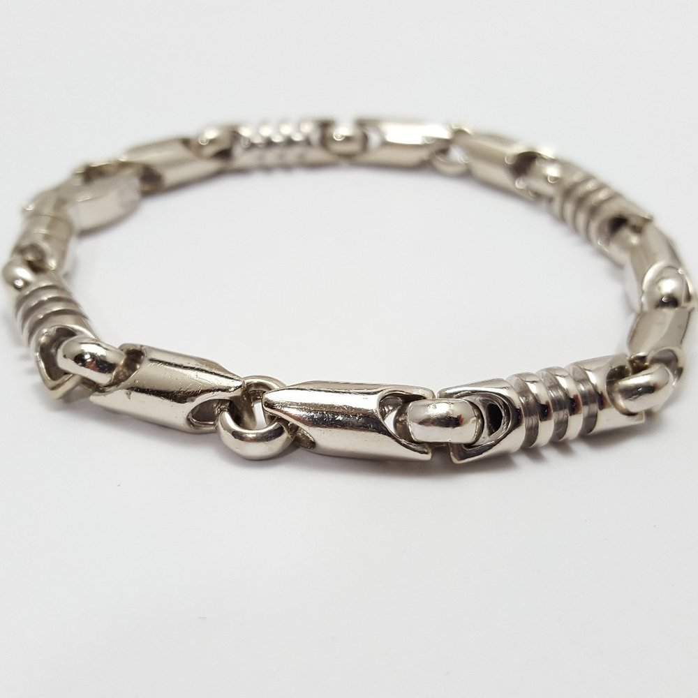 Unique 14K Karat Solid White Gold Designer Round Link Men's Bracelet 8" Inch